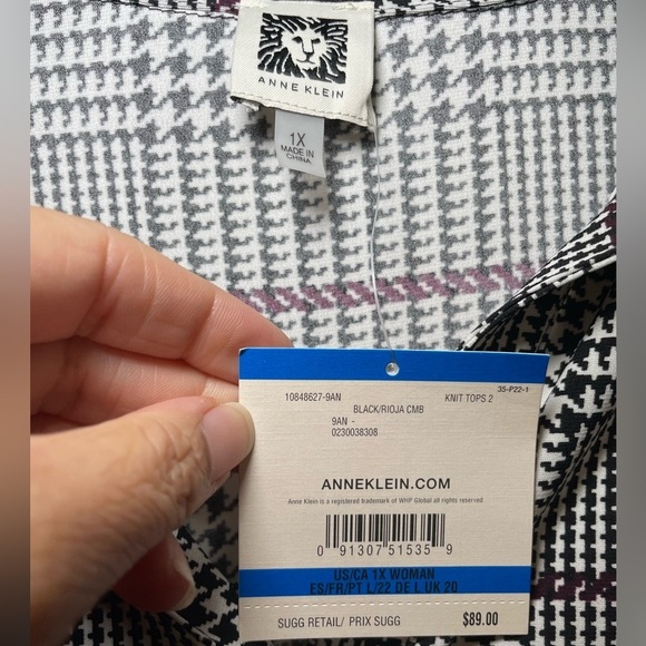 Anne Klein black printed blouse sz 1X - Picture 4 of 8